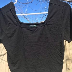 Ribbed black square neck tee